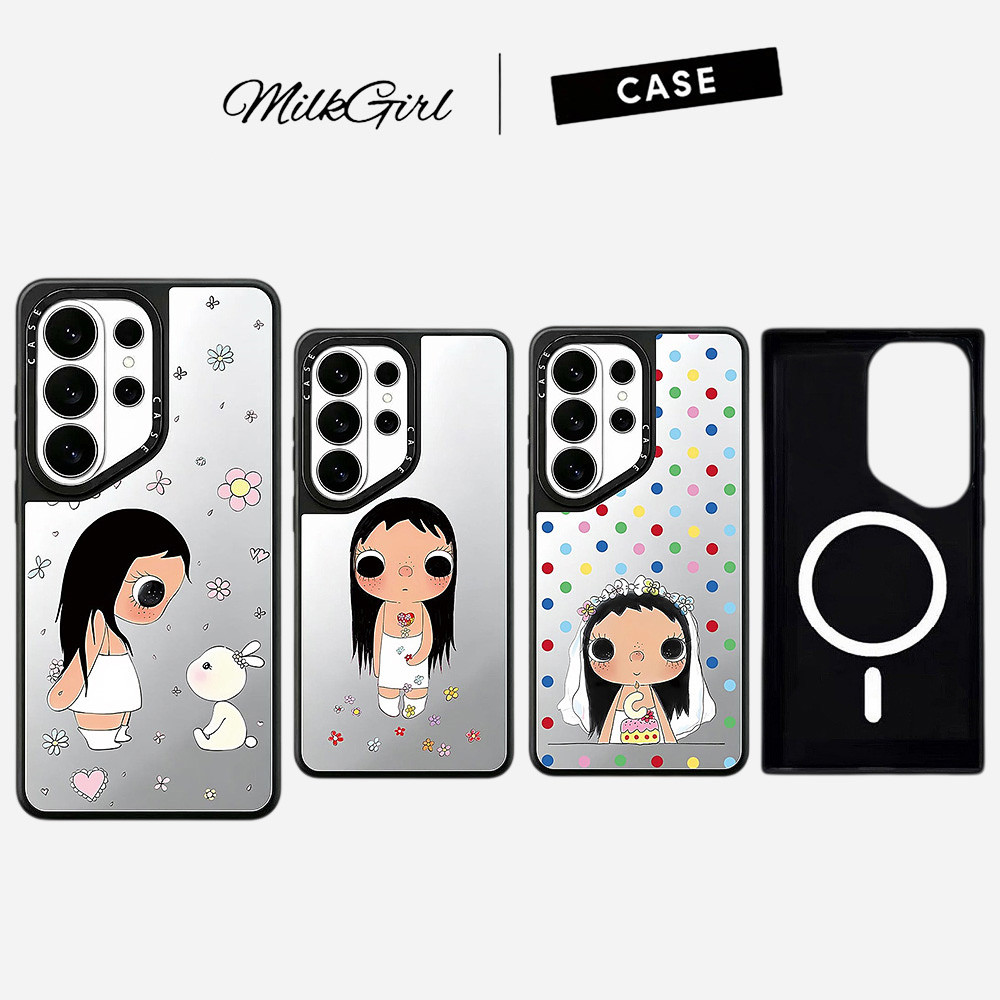 แม่เหล็กดอกไม้สาวกระจก Hard Samsung สําหรับ Samsung Galaxy S26 25 24 23 UItra S26 25 24 Plus กันกระแทกป้องกันปลอก