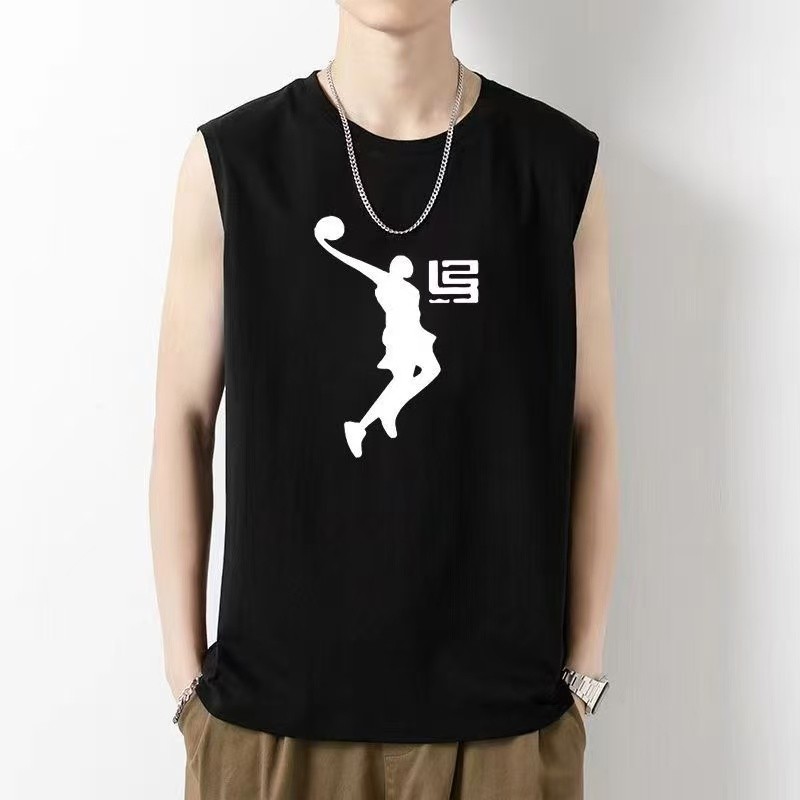 เสื้อยืดแขนกุด คอกลม ผ้าฝ้ายแท้100% เหมาะกับใส่ออกกําลังกาย เล่นบาสเก็ตบอล สําหรับผู้ชาย