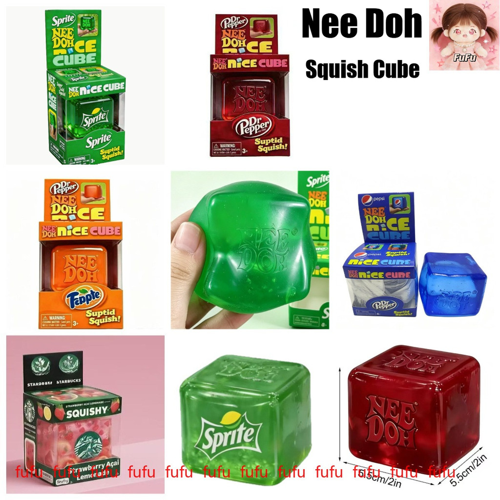 Coke Sprite Fanta Pepsi Nee Doh Super Solid Squish Cube, Squeeze Ball Slow Rising Squishy Fidget Cube สําหรับความเครียดบรรเทาและความวิตกกังวล, Sensory Squish Cube