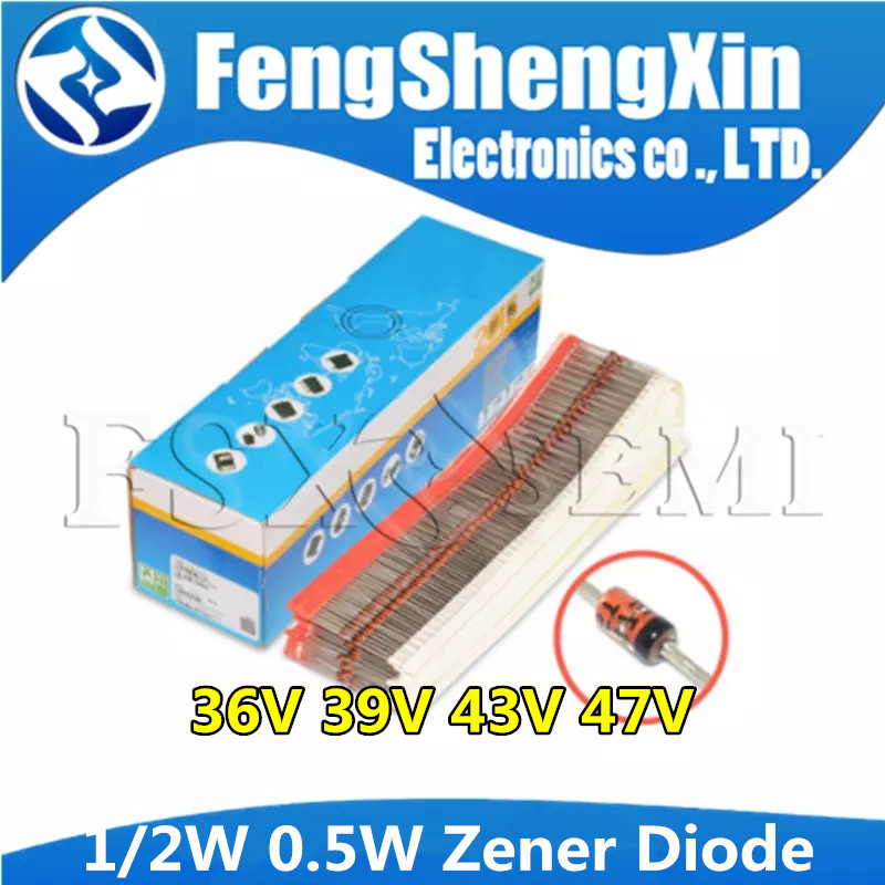 100 ชิ้น 1/2W แรงดันไฟฟ้าไดโอด 0.5W 36V 39V 43V 47V BZX55C36V BZX55C39V BZX55C43V/55C47V