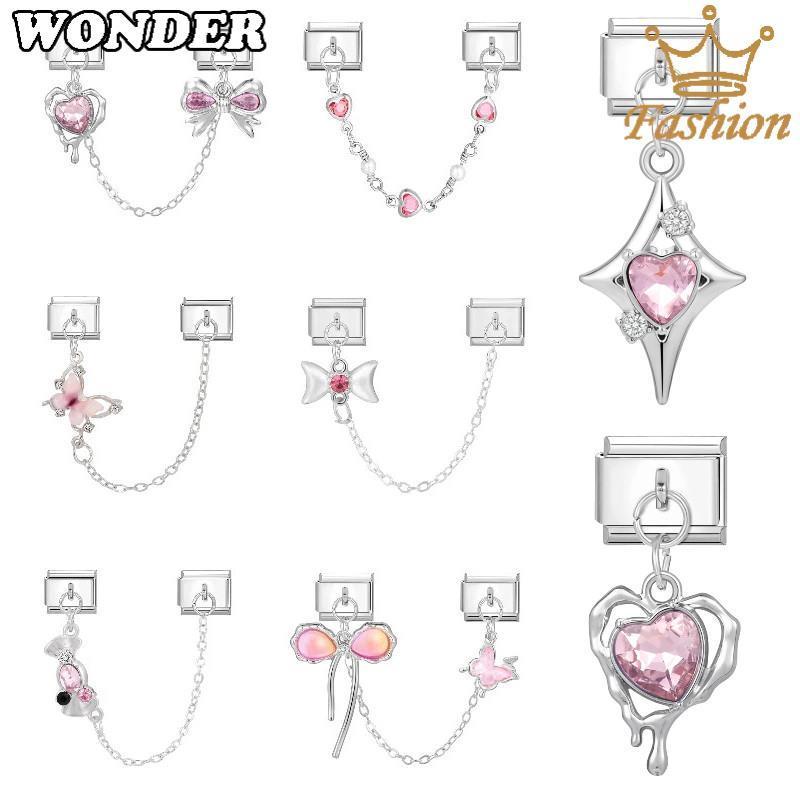 Pink Moon Cherry จี้อิตาเลี่ยน Charm สร้อยข้อมือ Fit 9 มม.สร้อยข้อมือสแตนเลสเครื่องประดับทําอุปกรณ์ DIY Retro บุคลิกภาพโมดูลสร้อยข้อมือ