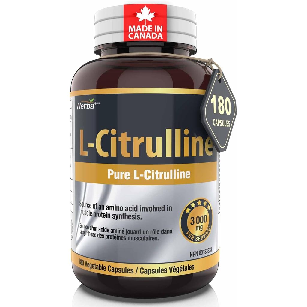 Herba L-Citrulline Capsules 750 mg - เพียว L-Citrulline 180 แคปซูล | ส่งเสริม Nitric Oxide | NPN จาก