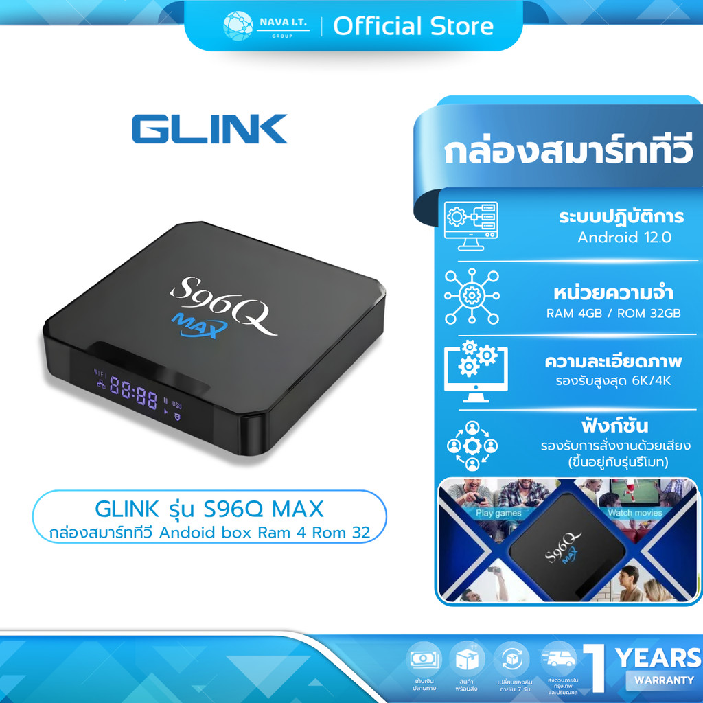 (มีส่งด่วน) GLINK S96Q MAX กล่องสมาร์ททีวี Andoid box Ram 4 Rom 32