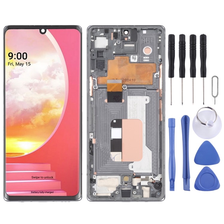 ใหม่สําหรับ LG กํามะหยี่ 5G KR รุ่น LCD Screen Digitizer ประกอบเต็มพร้อมกรอบ (สีเงิน)
