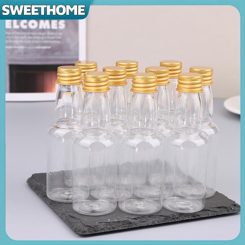 SWEETHOME 10 ชิ้น 50 มิลลิลิตร Mini Clear PET รีฟิลขวดเล็กสําหรับงานแต่งงานขวดเหล้าพร้อมฝาปิดสกรูป้องกันการรั่ว