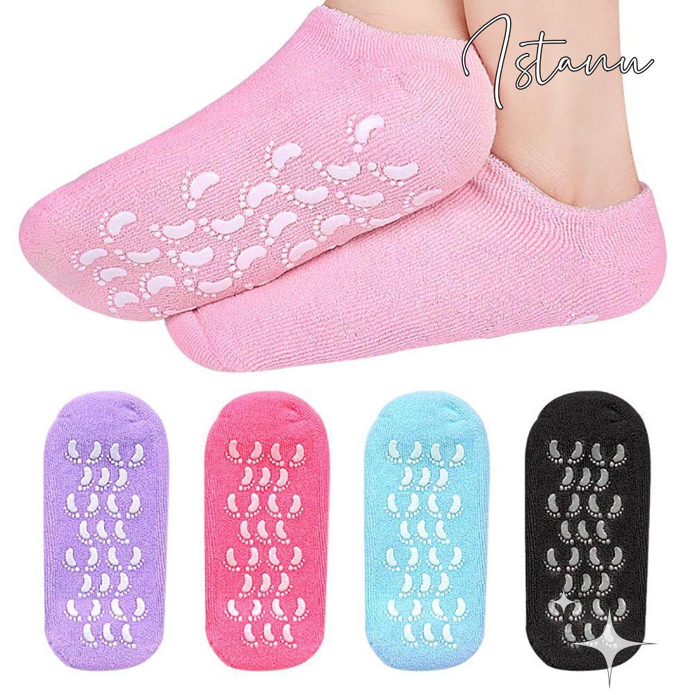 ISTANU Feet Lotion Socks, Women Dry Cracked Moisturizing Socks, Exfoliating Reusable Spa Gel Pedicur