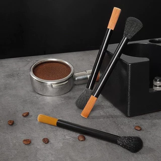 MAYA Coffee แปรงปัดผงกาแฟ ด้ามจับไม้ แปรงทำความสะอาดกาแฟ ขนแปรงทนทาน มีสองหัว Wooden Coffee Brush N76H