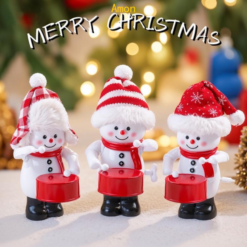 Amon Wind up Drumming Snowman Toy For Mantels Christmas Tree Festival Celebration