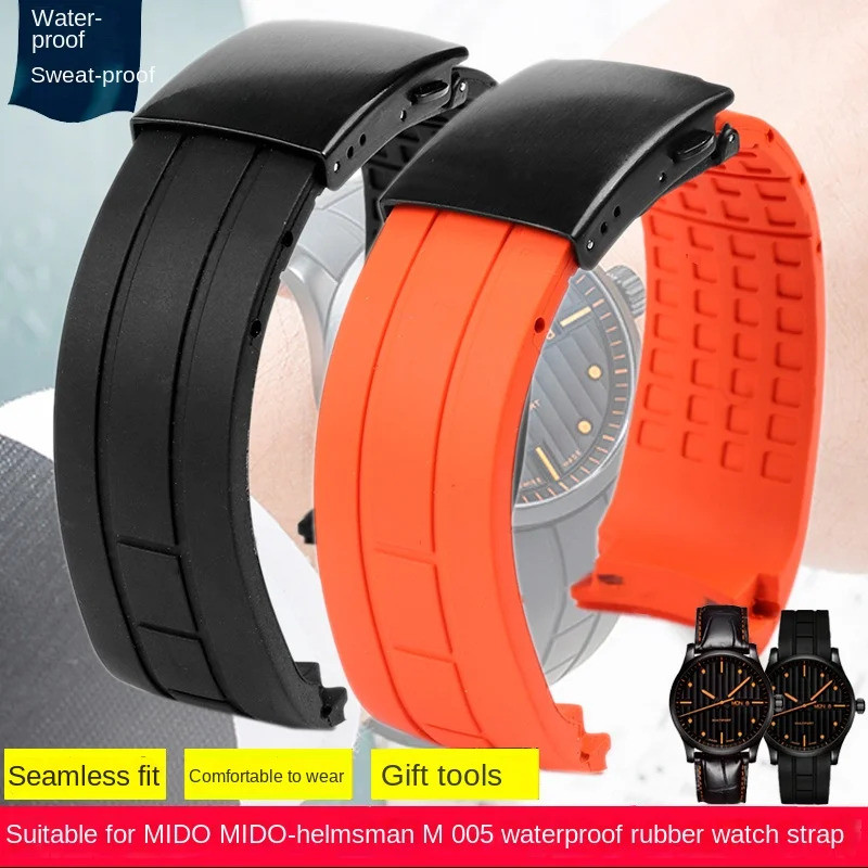 Arc Mouth watchband 22mm 23mm For Mido Rubber Watch Strap M005/M005.430/M005.614 Citizen blue angel 