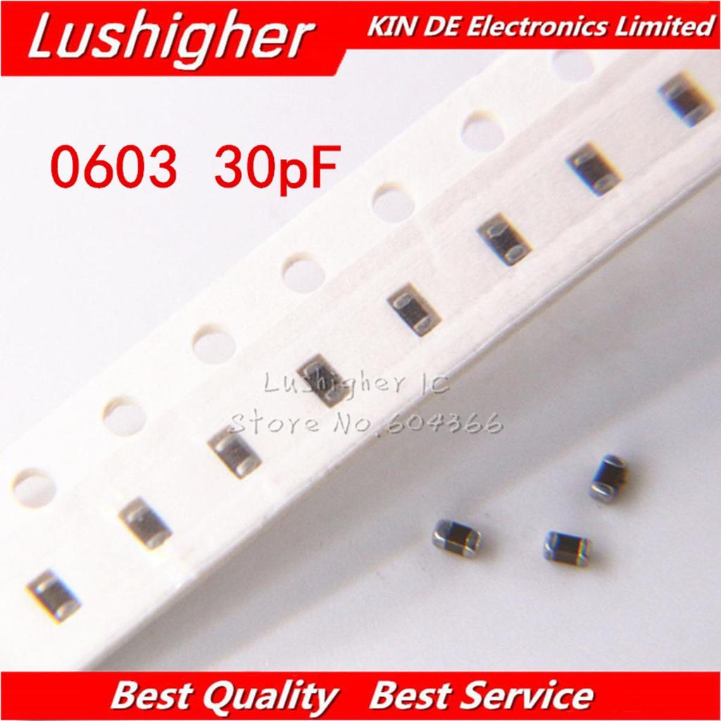 100 ชิ้น 0603 30pf 50V X7R 10% ตัวเก็บประจุเซรามิก SMD MLCC
