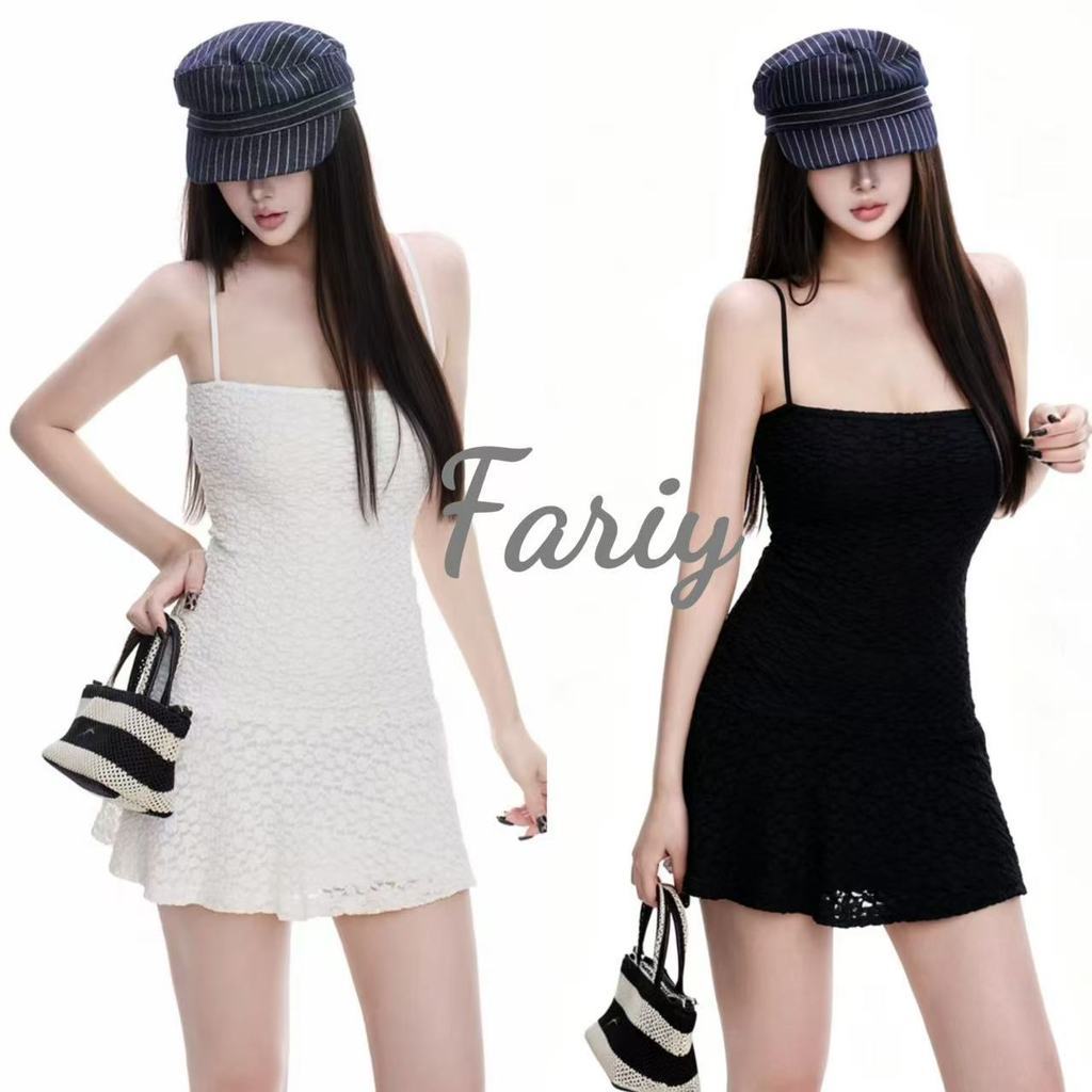 Fariy🍒คลังสินค้าพร้อม🍒 เดรสผ้าลูกไม้สีขาวสุดประณีต เสื้อผ้าสตรี สไตล์ใหม่ฤดูใบไม้ผลิ/ฤดูร้อน 2026 เดรสยาวทรงสวยเพรียวบาง
