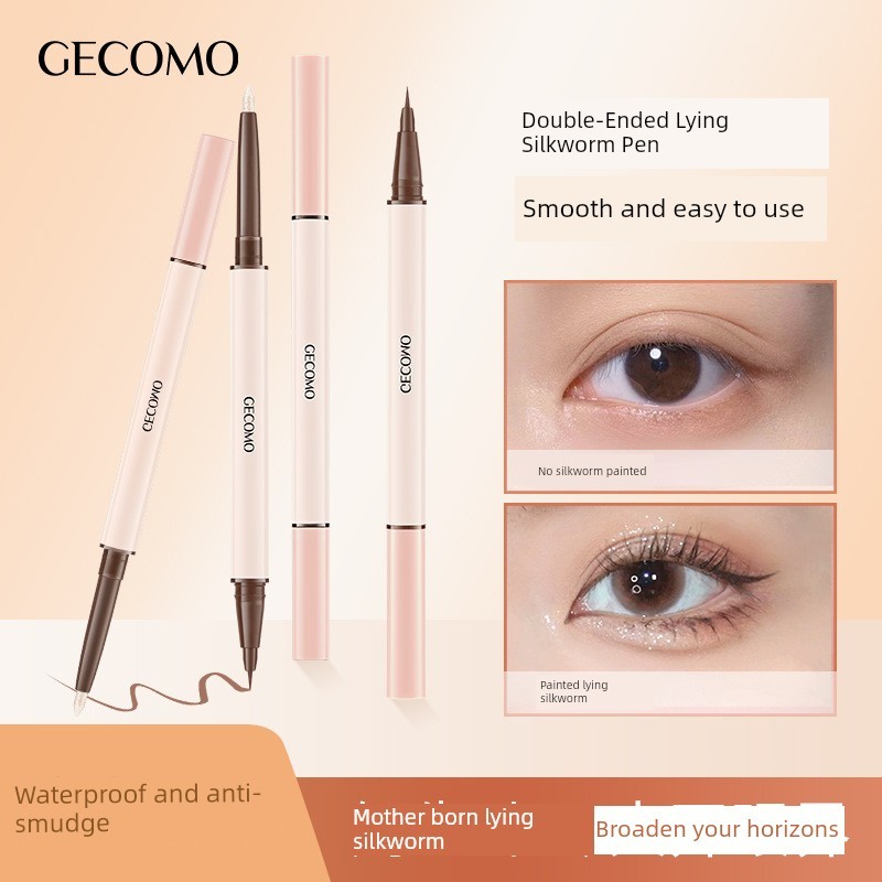 GECOMO สามมิติ Star Eye Double-Headed Lying Silkworm ปากกาแต่งหน้ากันน้ํา Non-Smudge Highlight Brigh