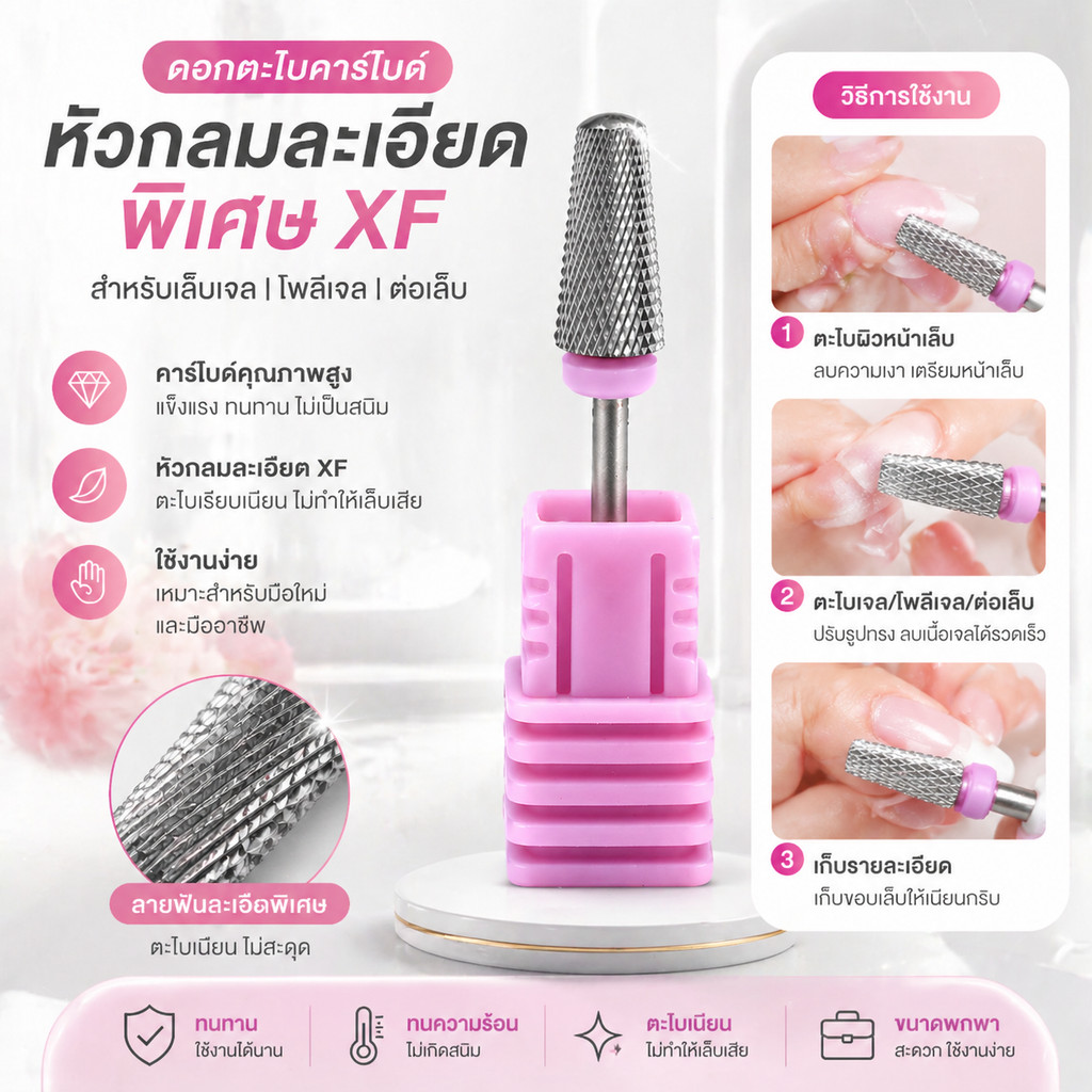 หัวเจียรทรงกรวยสำหรับขัดเล็บแบบใหม่ หัวเจียรสำหรับลอกเล็บแบบถอดได้ ชุดเจียรหัวเจียรก่อนการรักษา