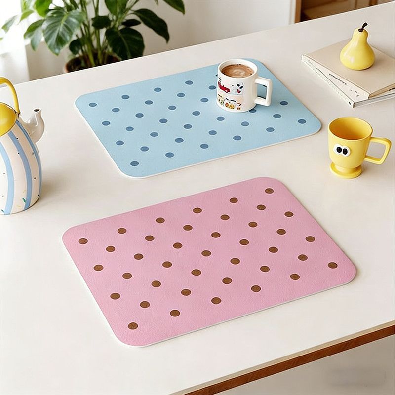 สไตล์เกาหลีสีทึบ Polka Dot Western Placemat หนังกันน้ํา Oil-Proof Anti-Scalding ล้างฟรี High-End ฉนวนกันความร้อนตาราง Mat หนัง Placemat