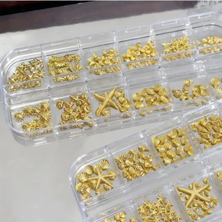 ฤดูร้อน Ocean Theme สติกเกอร์เล็บเปลือกปลาดาว Moon Charms ทองเงิน 12 กริด DIY ตกแต่งเล็บ KOULDAN