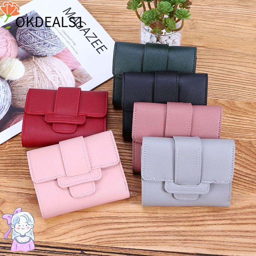 DEALSHOP กระเป๋าสตางค์ผู้หญิงบาง ใส่โทรศัพท์/หูฟัง คลัทช์สั้น พับ Hasp