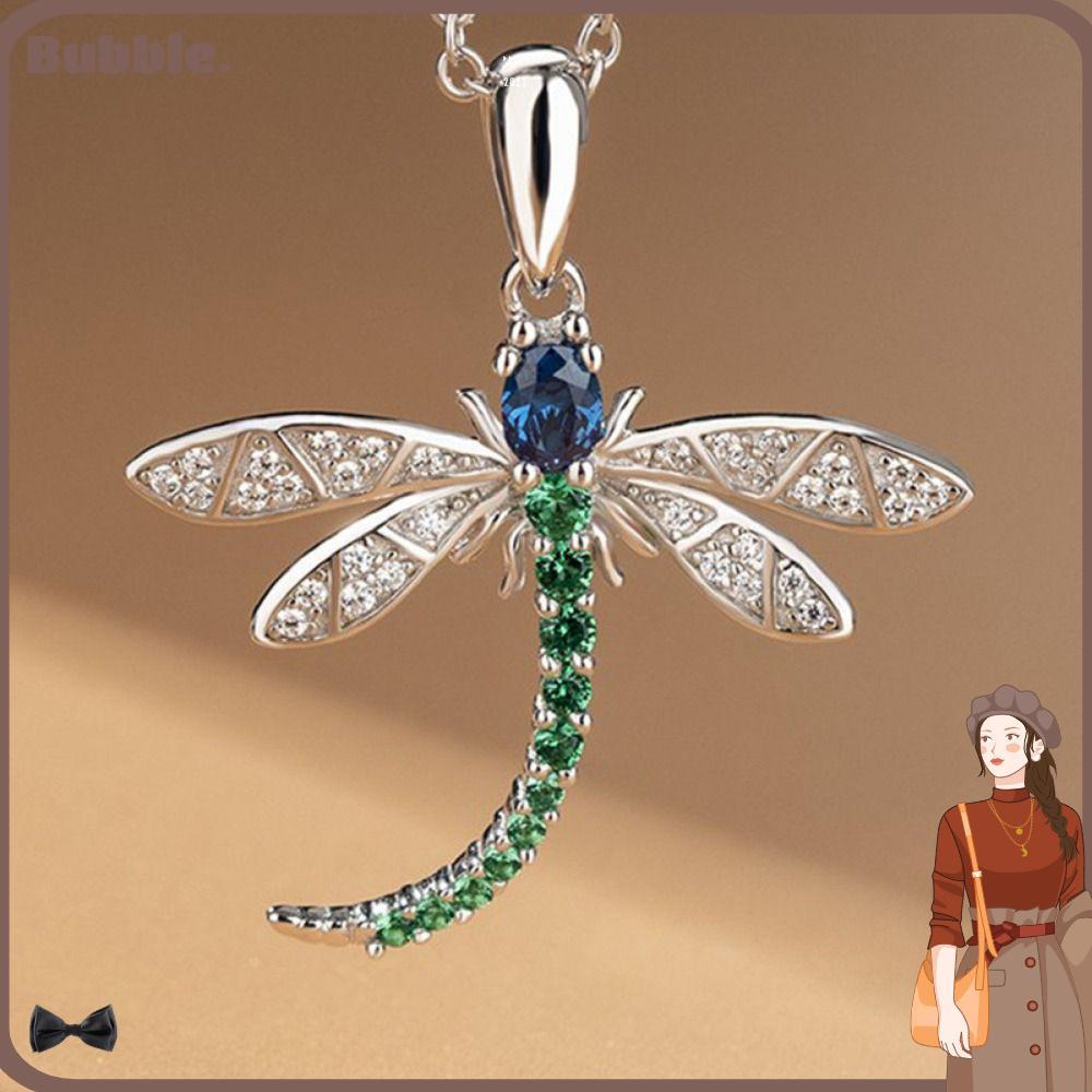 BUBBLE Cubic Zirconia สร้อยคอ,ฝังออกแบบ Dragonfly รูป Dragonfly จี้สร้อยคอ,ประณีตที่มีสีสัน Cubic Zi
