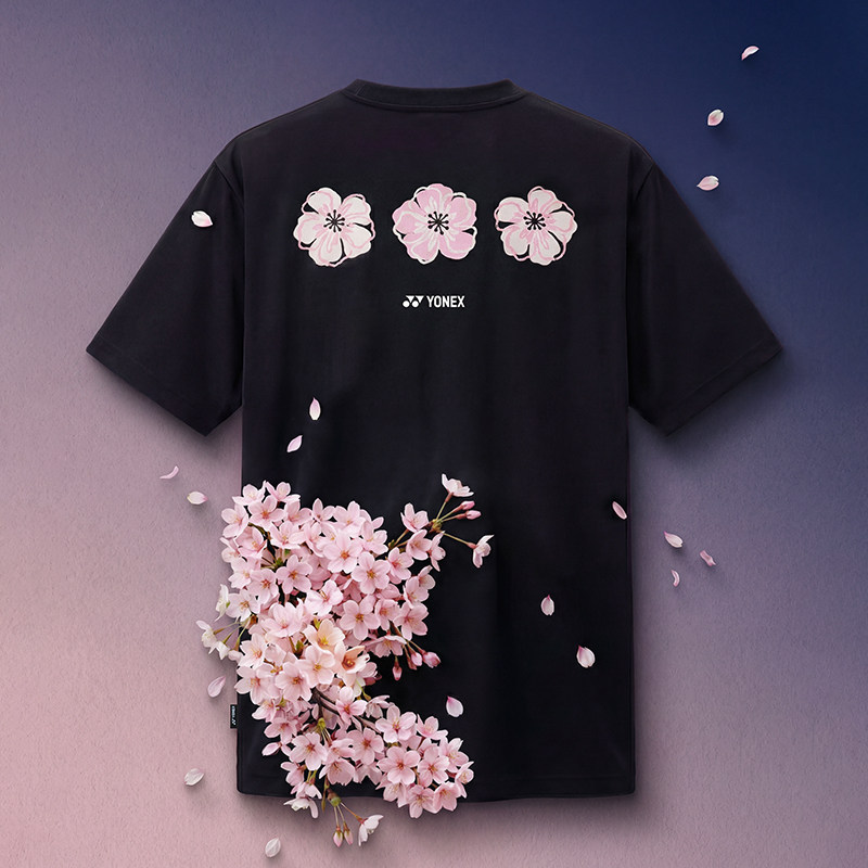 Fresh Cherry Blossom Print YONEX Basic Couple T-Shirt Men and Women 100% Premium Cotton 4.30