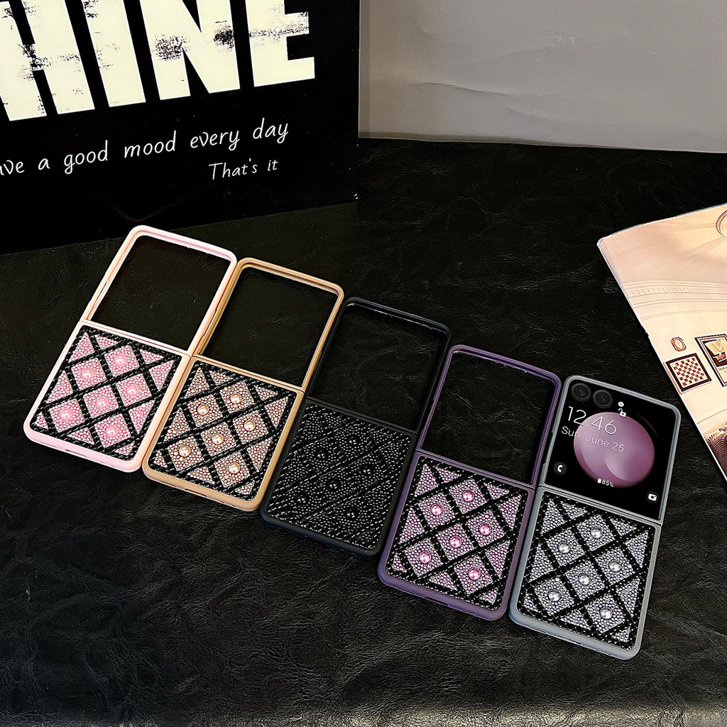 เคสโทรศัพท์ด้านหลัง PC ลายตารางหมากรุก Pearl Hard เข้ากันได้กับ Samsung Galaxy Z Flip7 Z Flip7FE Z