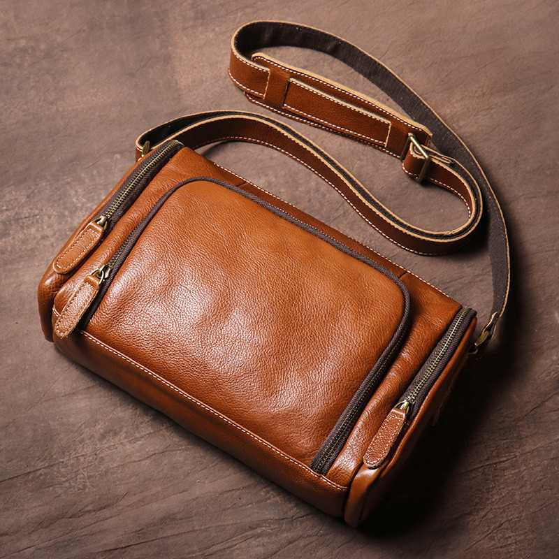 Retro ผักหนังฟอกผู้ชายกระเป๋า Handmade Original Messenger กระเป๋าหนังแท้ Messenger กระเป๋าสะพายลําลอ