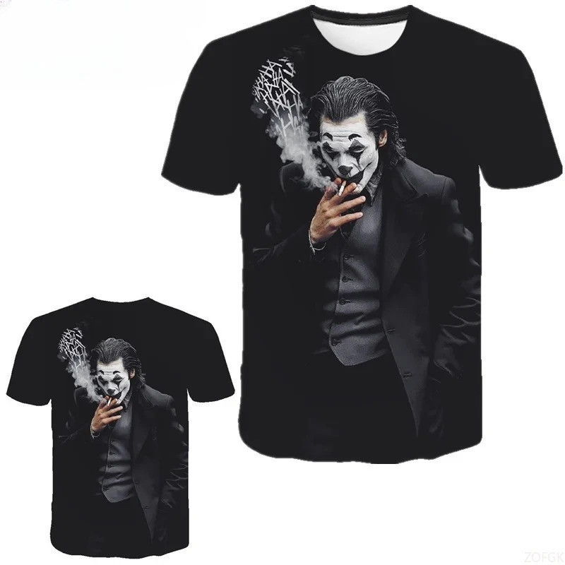 Joker 3D พิมพ์สีดําผู้ชายเสื้อยืด Joker ผู้ชายลําลองหลวมรอบคอแขนสั้น S-5XL