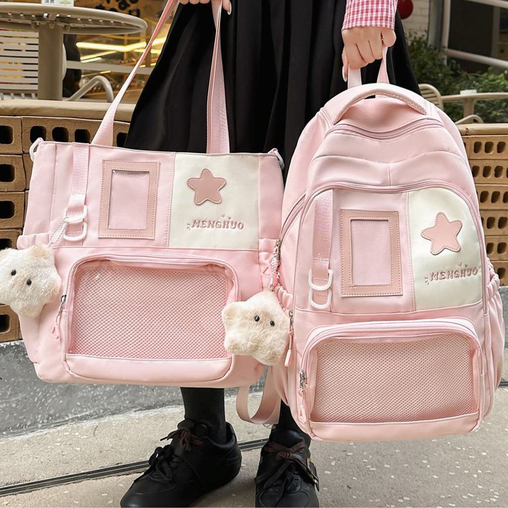 ญี่ปุ่น อิน กระเป๋าเป้สะพายหลังมัธยมต้นน่ารัก หลายช่อง ขนาดใหญ่ กันน้ํา โปร่งใส โทนโทนิค