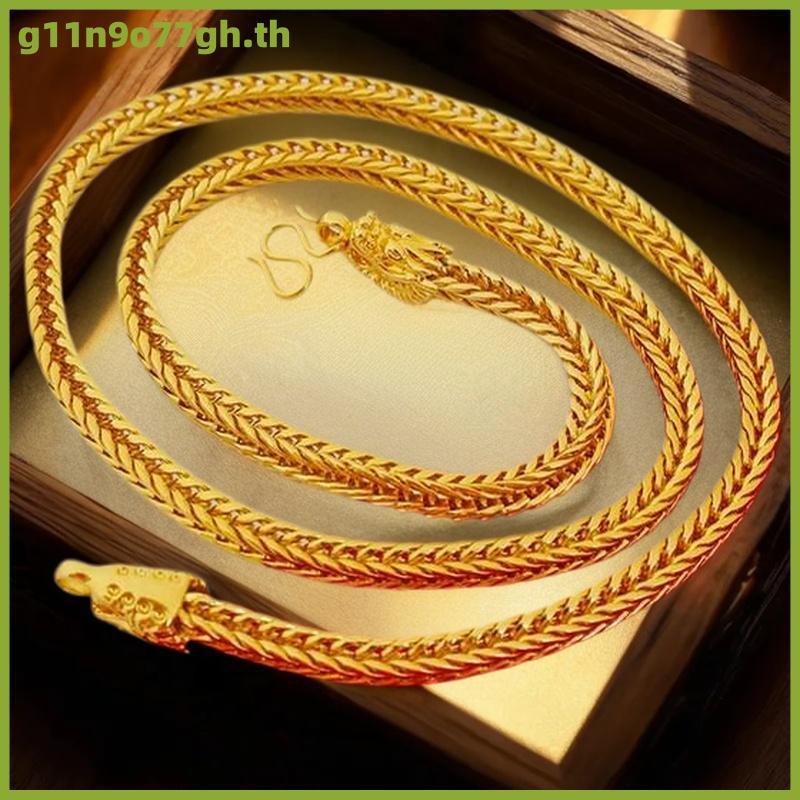 สร้อยคอหางปลาจิ้งจอกหัวมังกรทำจากโลหะผสมของ GNH 6mm สร้อยคอรูปสุนัขจิ้งจอกทรงสี่เหลี่ยมประดับจี้สร้อ