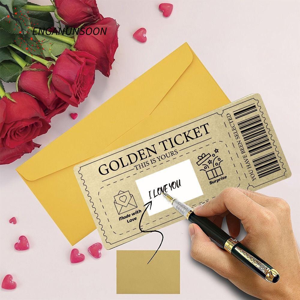 ENGANUNSOON Golden Ticket Scratch- Card, with Envelope Raffle Gift Concert Ticket, Party Favor Scrat