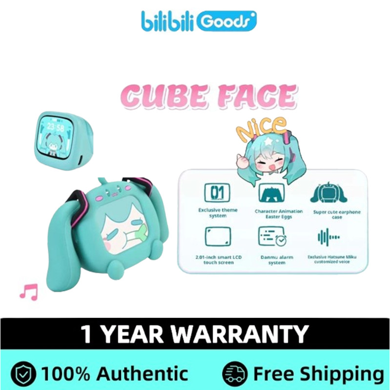 Original BilibiliGoods Hatsune Miku CUBE FACE หน้าจอสัมผัส LCD หูฟังบลูทูธไร้สายจริง