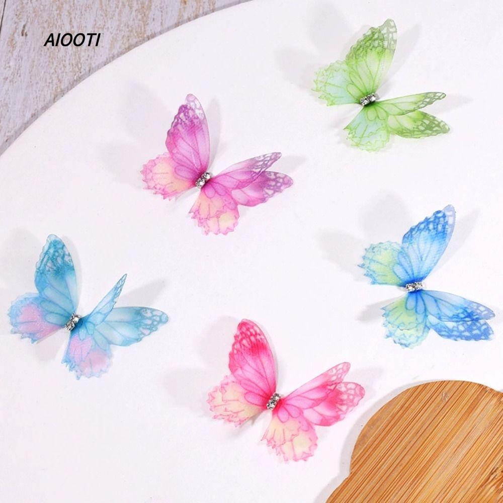 AIUTI 50 ชิ้นชีฟองผีเสื้อแพทช์ปัก,สีไล่ระดับสี Double-layer Organza ผ้าผีเสื้อ Appliques,โปร่งแสงเสื้อผ้าเย็บแพทช์อุปกรณ์ผมเจ้าสาว