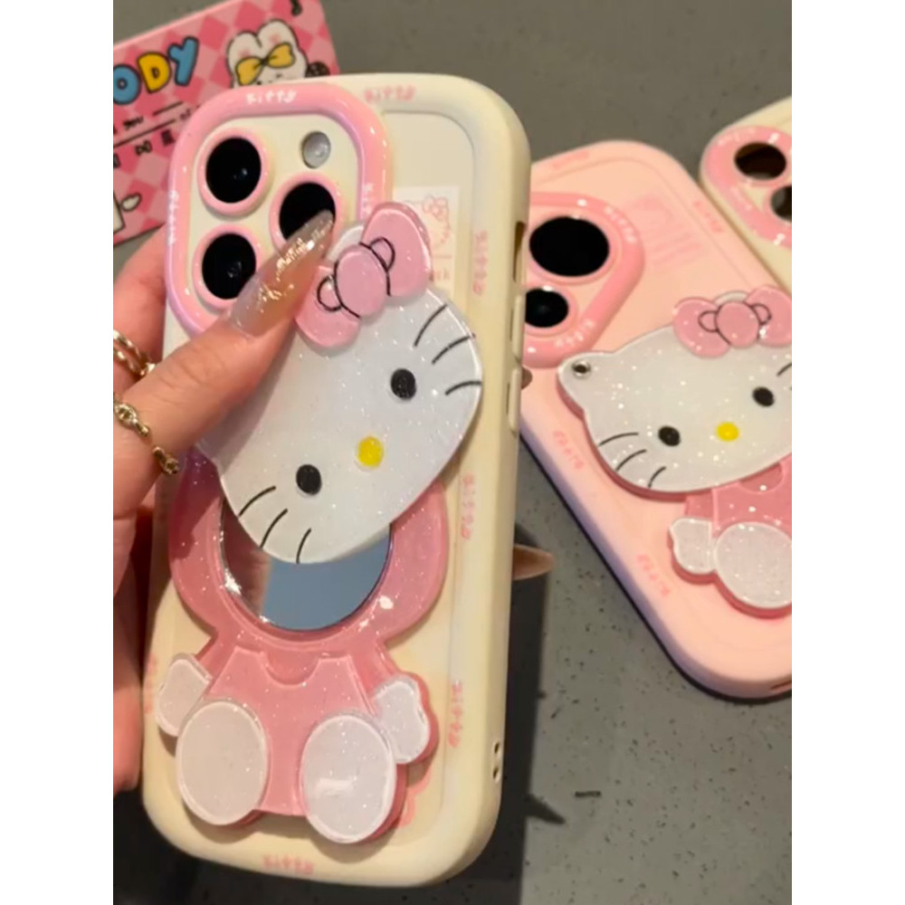 เคสใสไอโฟน เคสญี่ปุ่น สีชมพู KT กระจกแต่งหน้าเคส iPhone 90/80pro ผู้หญิงรุ่นใหม่ s16/15/14plus โปร่ง