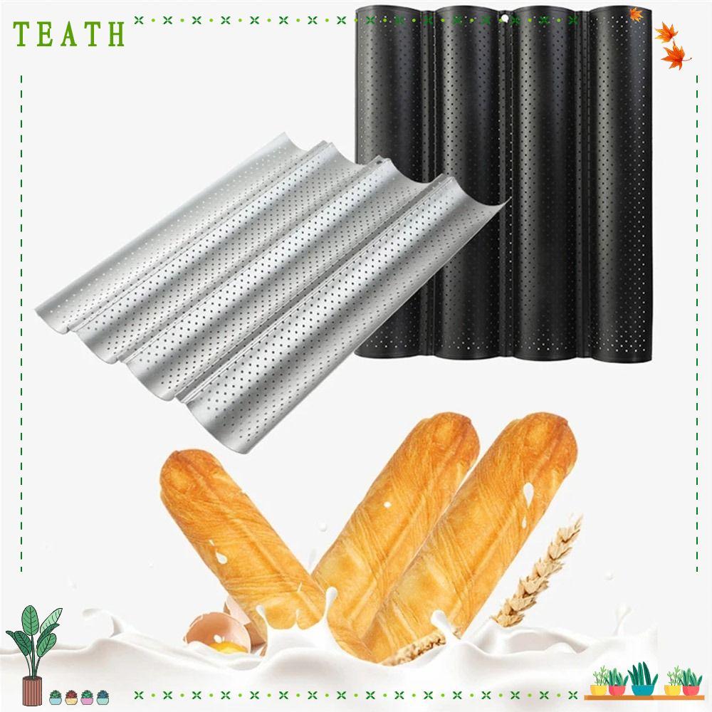 TEATH ถาดอบ Baguette, แม่พิมพ์ Bakeware Baguette 2/4 Groove, Waves Nonstick French Bread Toast Frenc