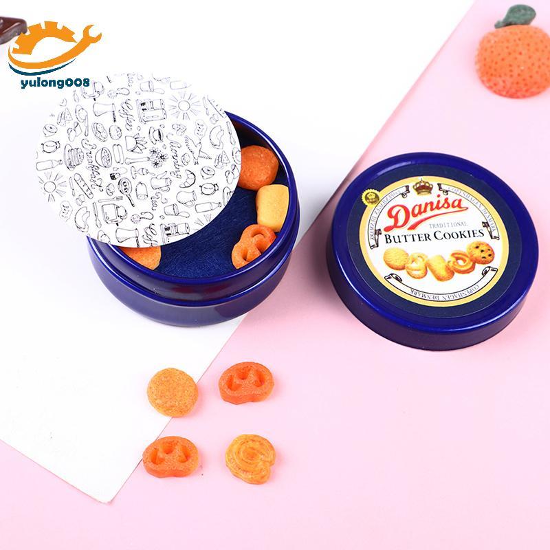 [MR] 1 ชิ้น 1/12 Dollhouse Miniature ภาษาเดนมาร์กคุกกี้สีฟ้าดีบุกกล่องชุดครัว Diy อุปกรณ์เสริม TH