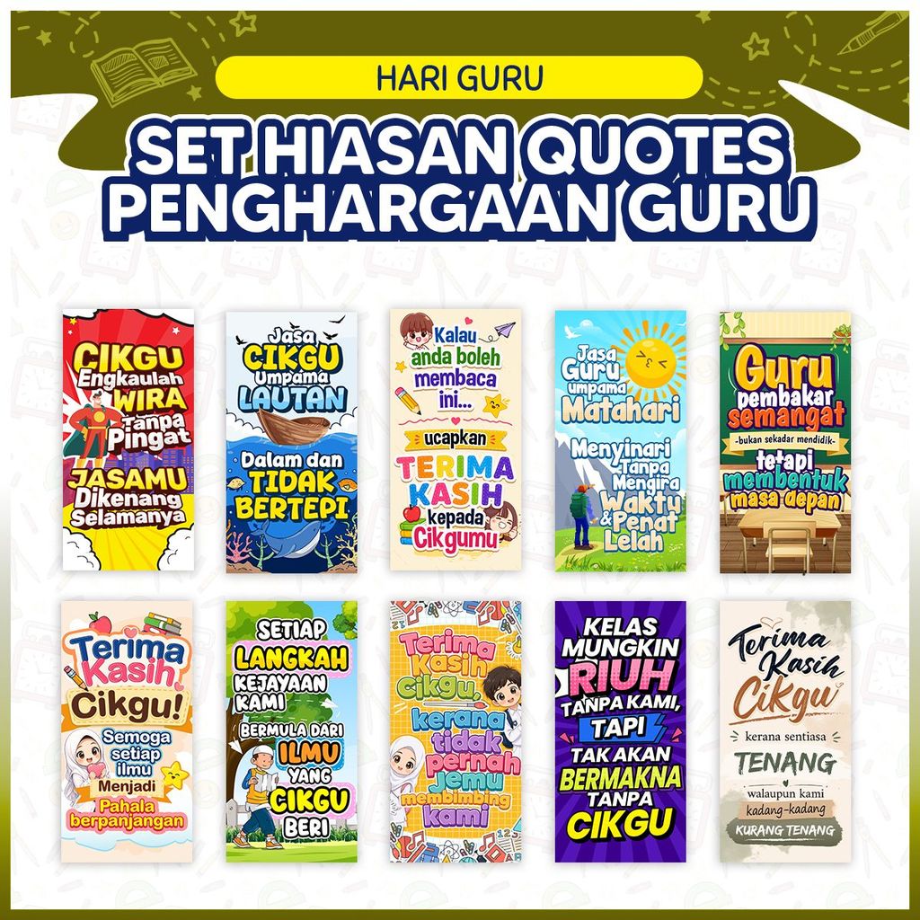 (10 ชิ้น) BANNER SET QUEOTES TEACHER AWARD School Teachers Day Decoration Teachers Day Decorationati