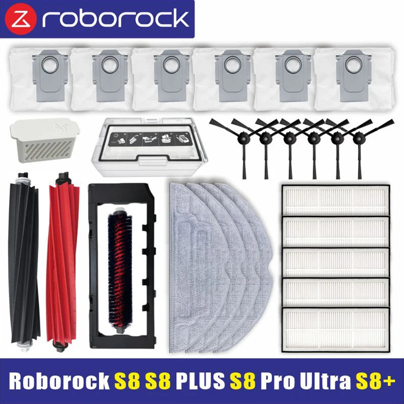 Roborock S8 Pro Ultra S8+ หุ่นยนต์สูญญากาศอะไหล่หลักแปรงด้านข้าง Mop ผ้า HEPA ตัวกรองถุงเก็บฝุ่นอุปกรณ์เสริม