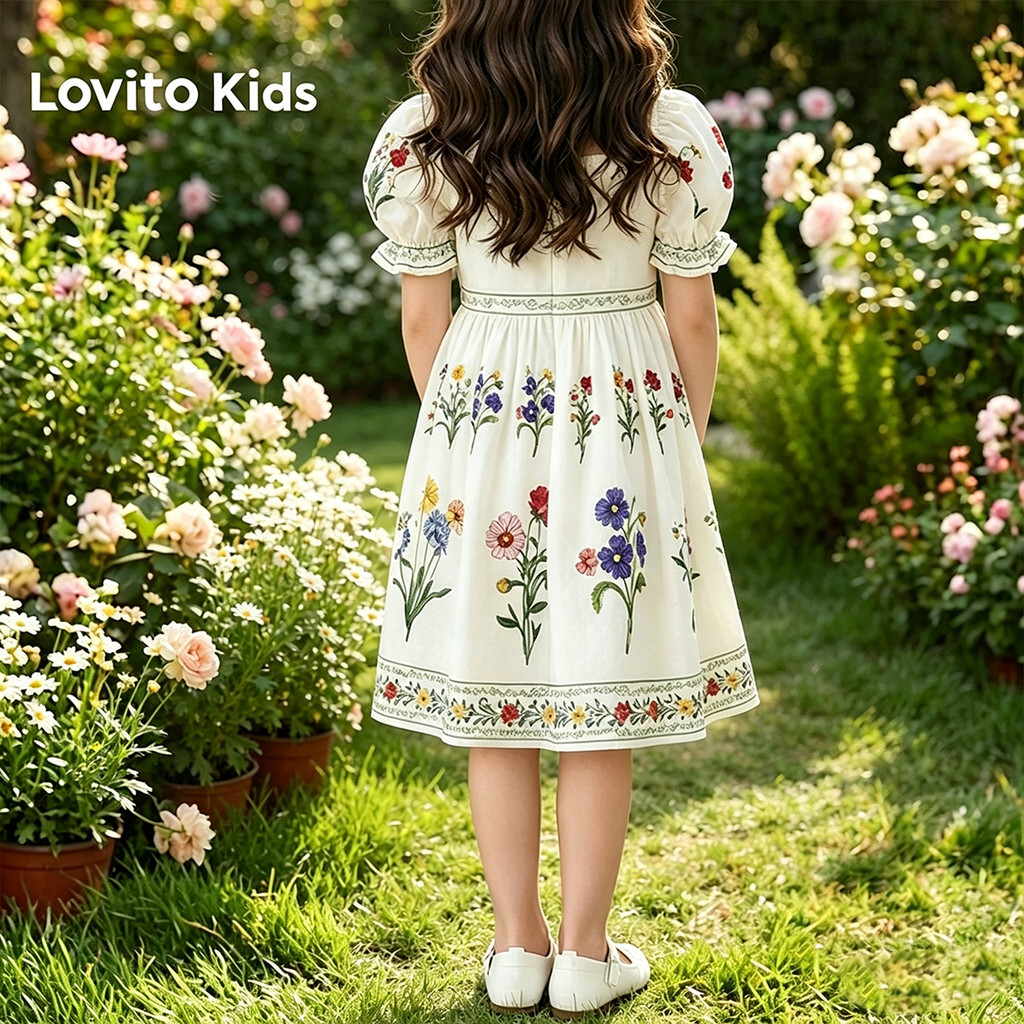 Lovito Kids فستان أبيض بالزهور — صورة 4