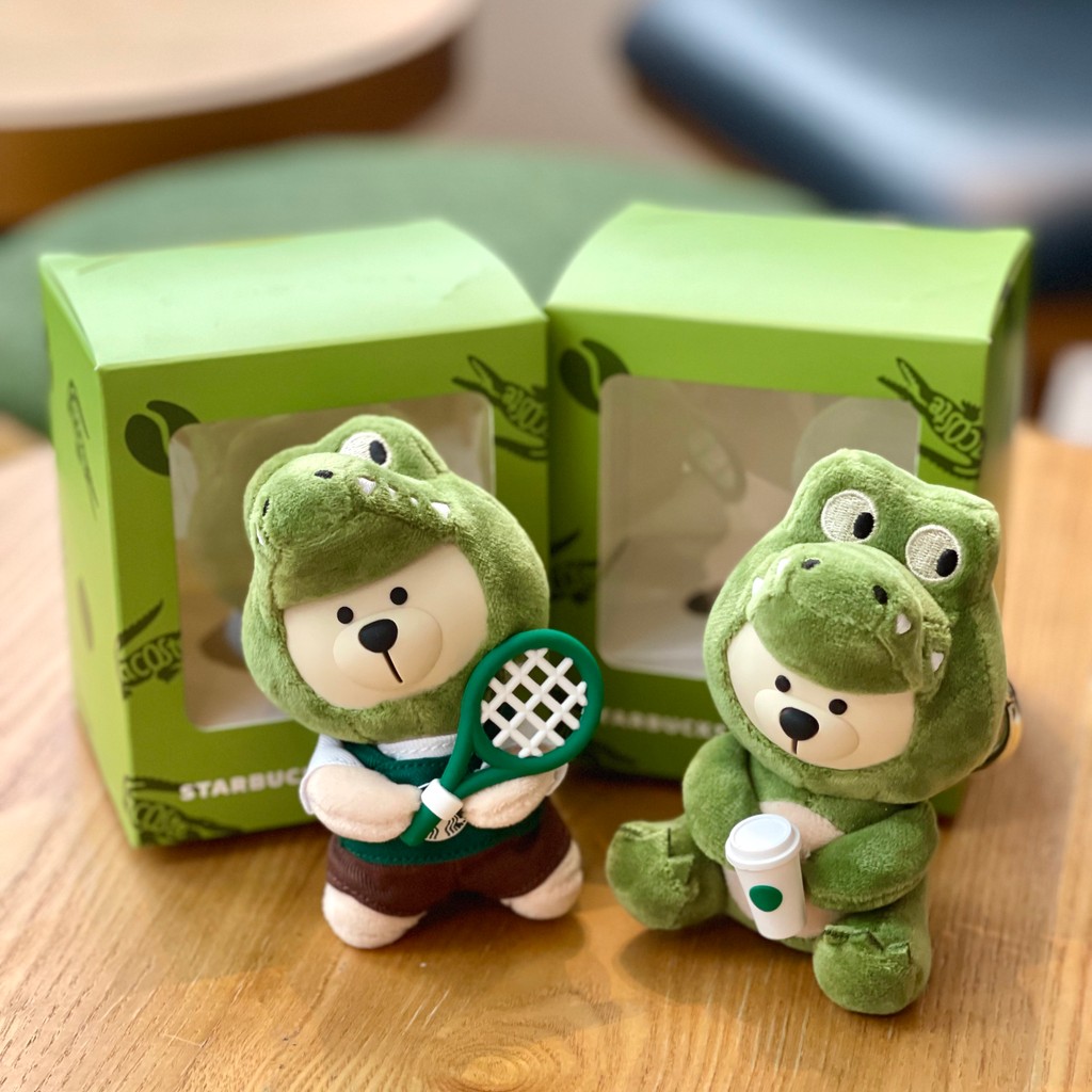 Starbucks x LACOSTE Co-Branded หนังจระเข้จี้เทนนิสถ้วยตุ๊กตาตุ๊กตาคู่พวงกุญแจ/กระเป๋าเครื่องประดับ