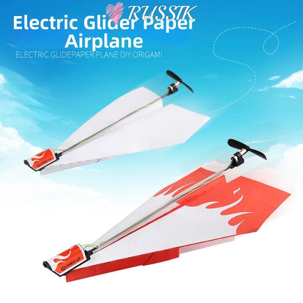 ROUSSIK DIY Motor Power Plane, Paper & Plastic Red & White Airplane Rc Folding Paper Model, ชาร์จ Re