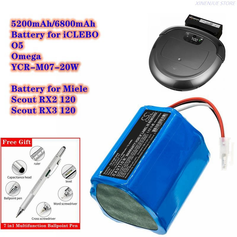 เครื่องดูดฝุ่นหุ่นยนต์แบตเตอรี่ 5200mAh/6800mAh YCR-MT12-S1 สําหรับ iCLEBO Omega O5, YCR-M07-20W, สํ