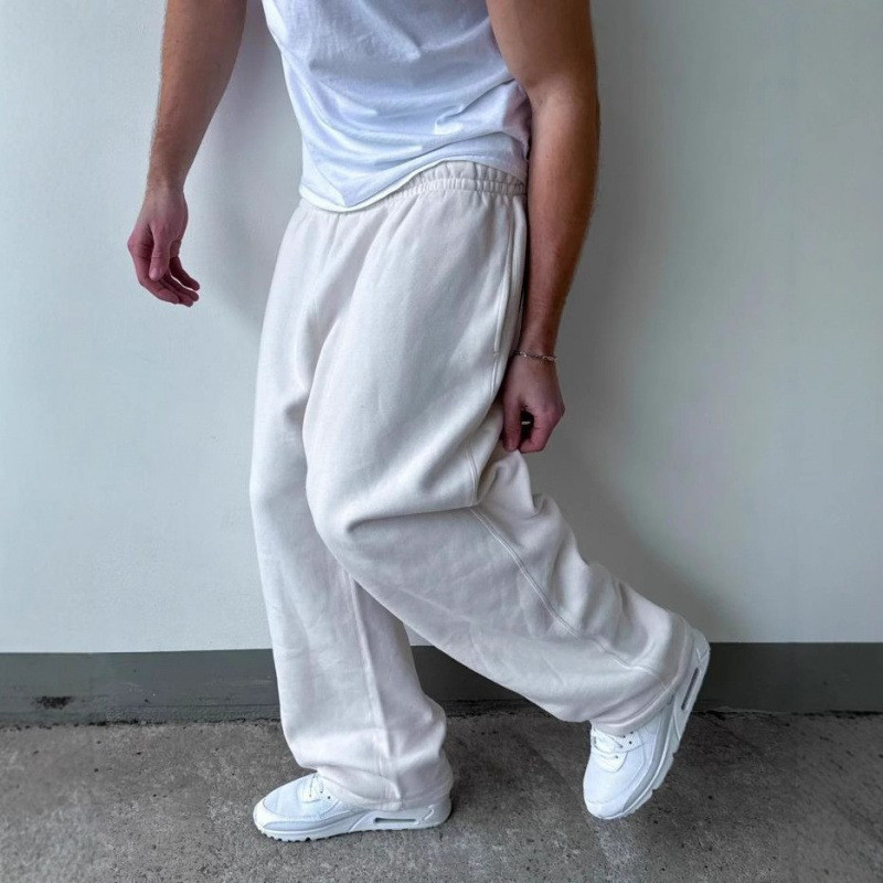 2026 Cross-Border 2026 Mens Fleece Sweatpants Elastic Belt Drawstring Straight Wide-Leg Loose Large Pants Pants Pants COD