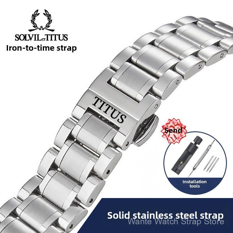 "TITUS Titoni สายนาฬิกาสแตนเลสแข็งสําหรับผู้ชายและผู้หญิง - เข็มกลัดผีเสื้อ 12-24 มม. ซีรีส์ความรักน