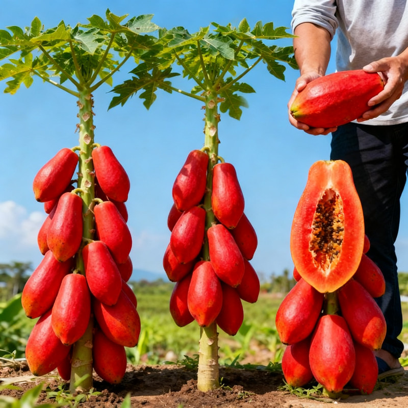10เมล็ด/แพ็ค เมล็ดพันธุ์ มะละกอ สีแดง เมล็ดมะละกอ Red Lady Fruit Seed Dwarf Sweet Papaya Tree seeds 