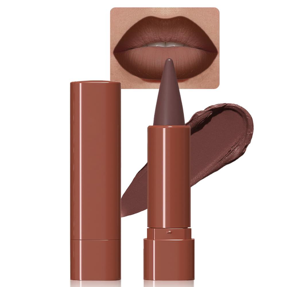 BINGBRUSH 2-in-1 Gradient Dark Brown Lip Liner & ลิปสติก Combo,Matte Longwear กันน้ําดินสอกรวยเคล็ดล
