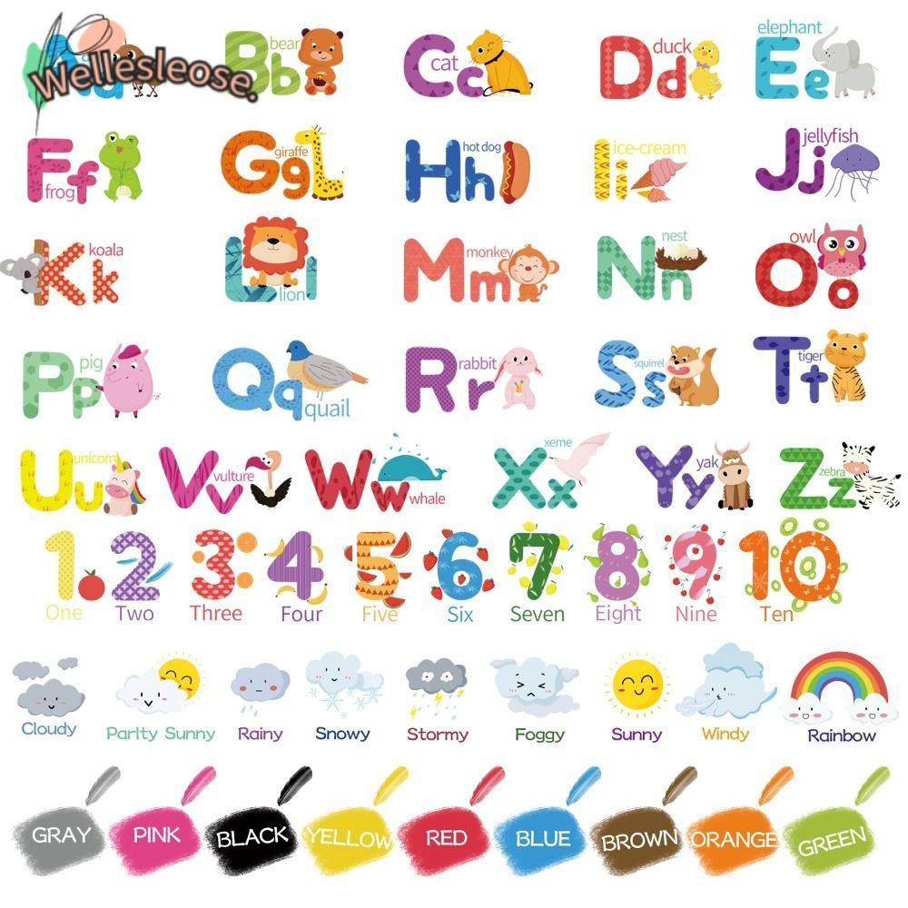 WELLE สีสภาพอากาศ, PVC ตัวอักษรที่ถอดออกได้ตัวเลขสติ๊กเกอร์ติดผนัง, Playroom สติ๊กเกอร์ติดผนังห้องนอนเด็กเด็กวัยหัดเดิน