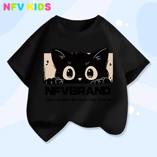 【พร้อมส่ง&COD】NFV KIDS เสื้อยืดแขนสั้นเด็ก💜ระบายอากาศ ลายพิมพ์แมวน่ารัก ใส่ได้ทั้งเด็กชายและเด็กหญิง YG438