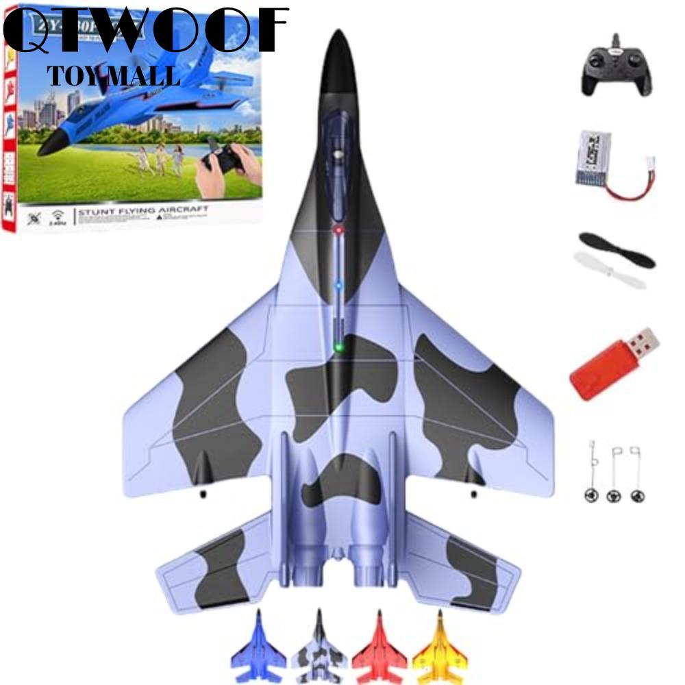 QTWOOF รีโมทคอนโทรล Fighter Jet, โฟม USB ชาร์จ 2.4ghz Rc รีโมทคอนโทรล Fighter Plane,ที่มีสีสันไฟไฟฟ้