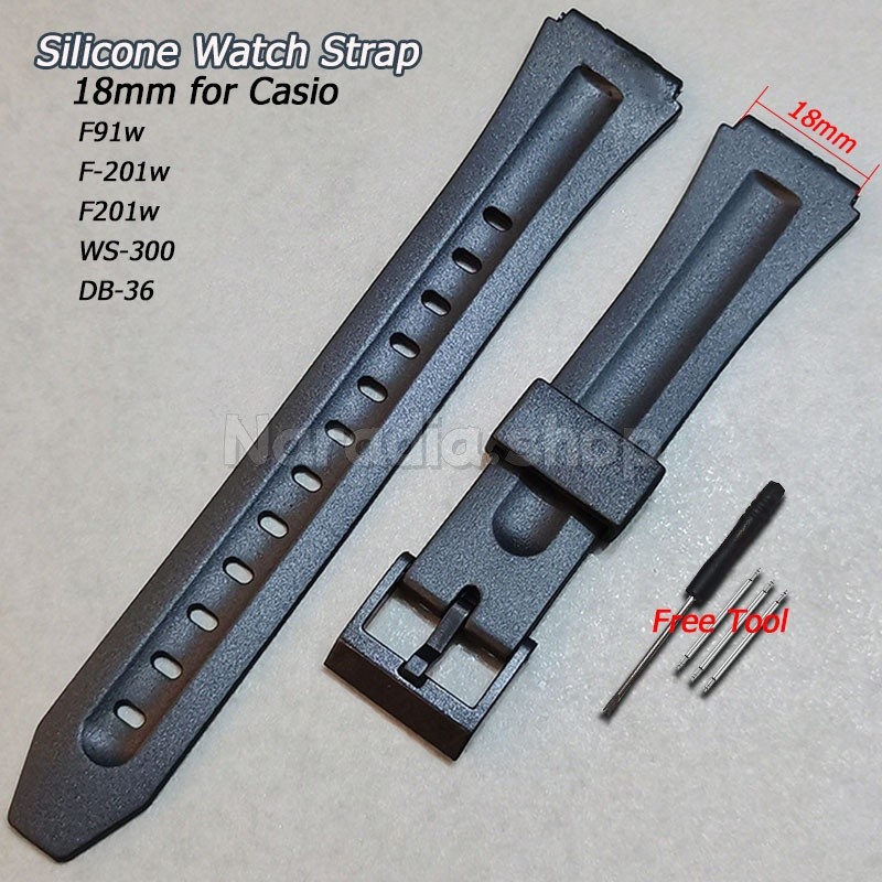 18 มม.สําหรับ Casio F91w F-201w F201w WS-300 DB-36 ซิลิโคนสายนาฬิกายางกันน้ํานาฬิกาผู้ชายผู้หญิงสายรัดข้อมือกีฬา