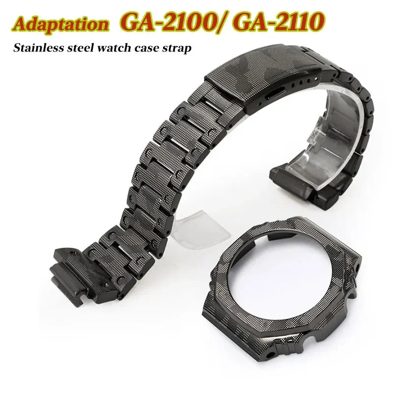 Ga2100 Stainless Steel Camouflage Watch Case Strap for GA-B2100 Band Bezel GA2100 Ga2110 Metal Watch