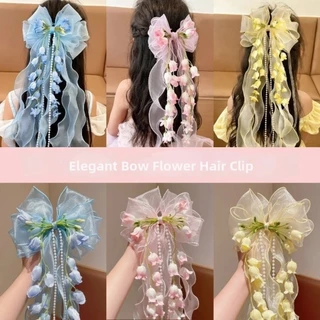 กิ๊บติดผมดอกไม้นางฟ้า SHINDS, พู่หวานลูกไม้โบว์ Duckbill คลิป, เจ้าหญิงริบบิ้นยาว Headpieces ผ้าไหมผ้ากอซกิ๊บดอกไม้งานแต่งงาน