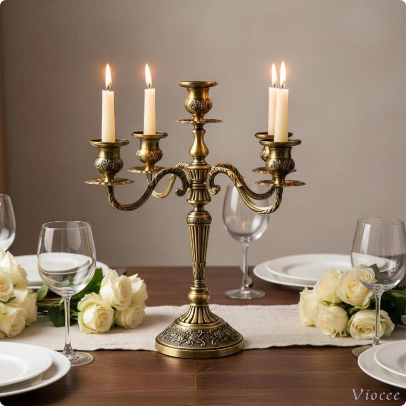 [Viocee] Bronze Candelabra Elegant Design ขาตั้งเทียนสไตล์ยุโรป Ornate แกะสลักฐานโลหะ Candelabra สําหรับงานแต่งงาน, โต๊ะอาหารค่ํา